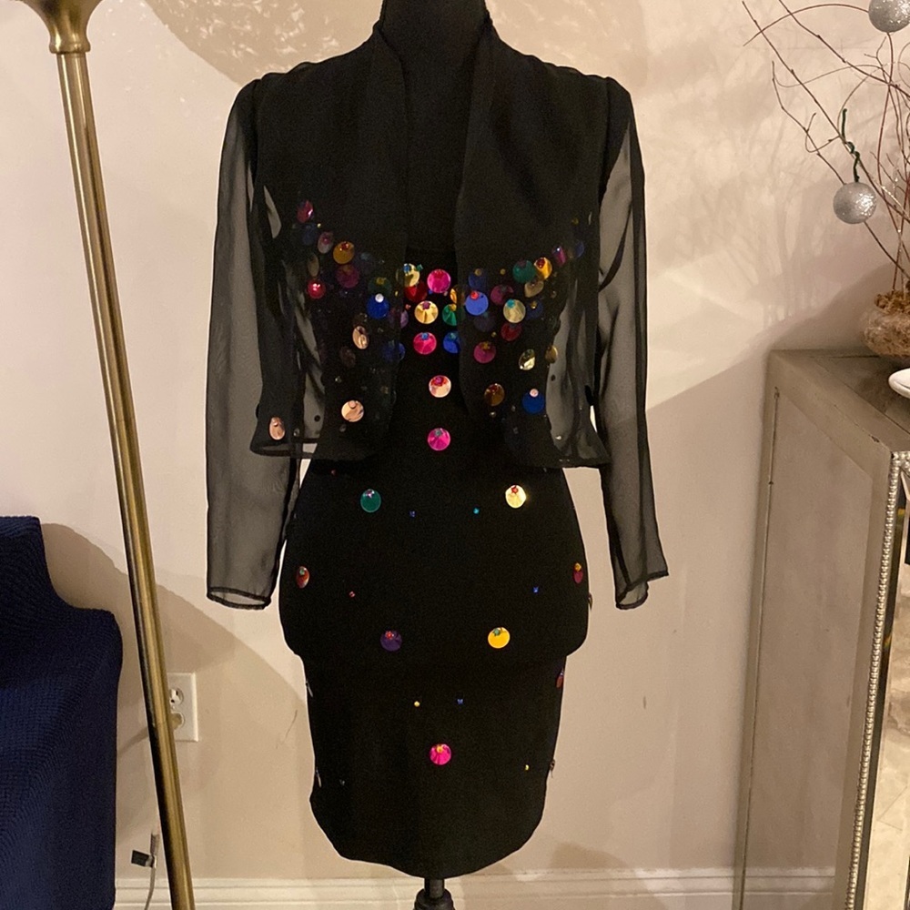 Elegant Black Dress with Colorful Sequins